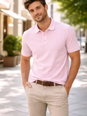 Polo Manches Courtes Pique Stretch Rose Clair