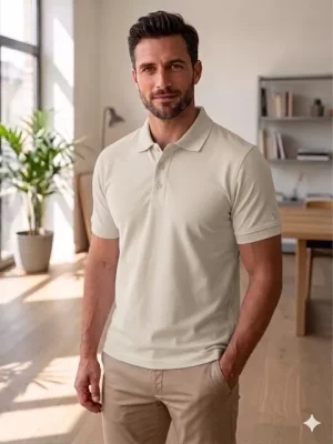 Polo Manches Courtes Pique Stretch Beige Clair