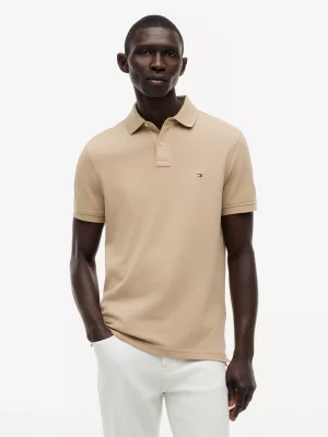 Polo Manches Courtes Regular Pique Uni Beige Moyen