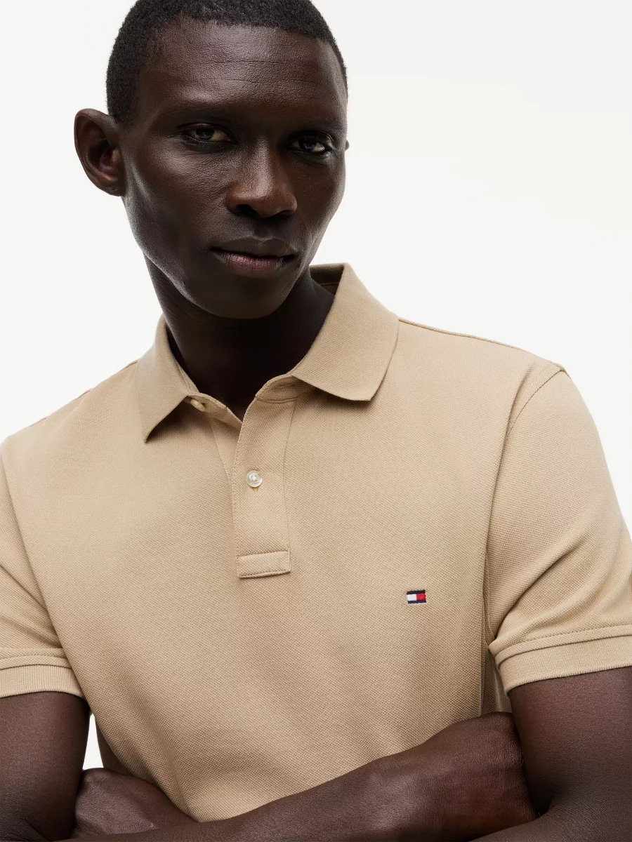 Polo Manches Courtes Regular Pique Uni Beige Moyen – Image 2