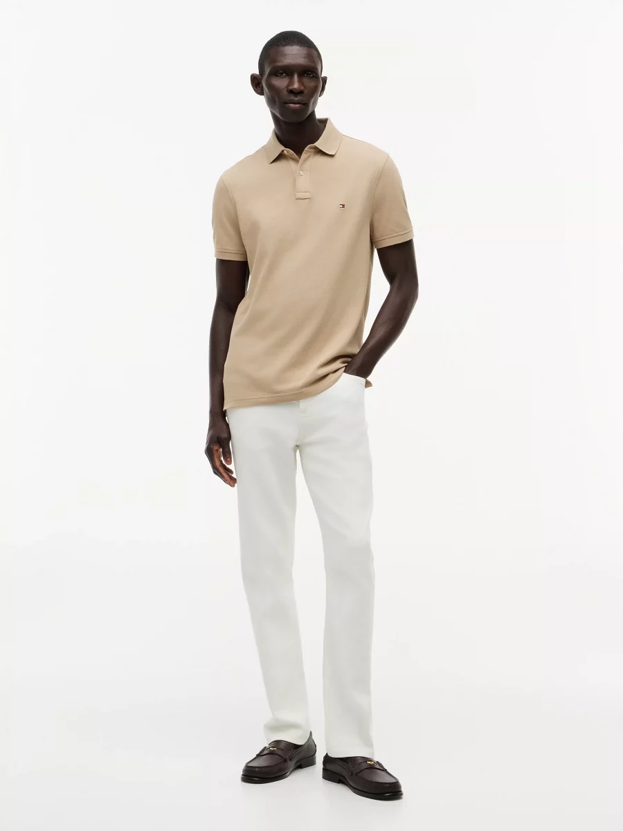 Polo Manches Courtes Regular Pique Uni Beige Moyen – Image 4