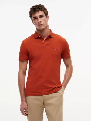 Polo Manches Courtes Regular Pique Uni Orange Moyen