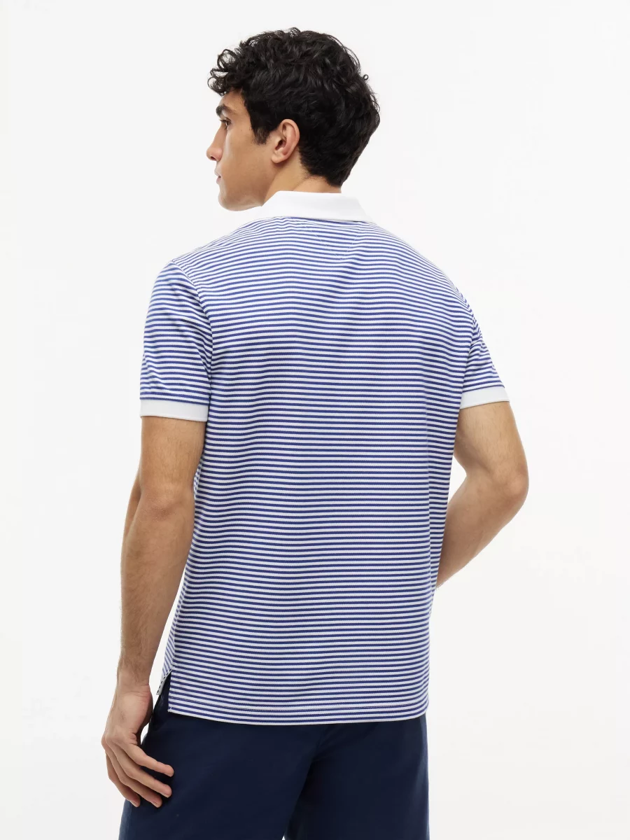 Polo Manches Courtes Fine Rayure Bleu Moyen – Image 3