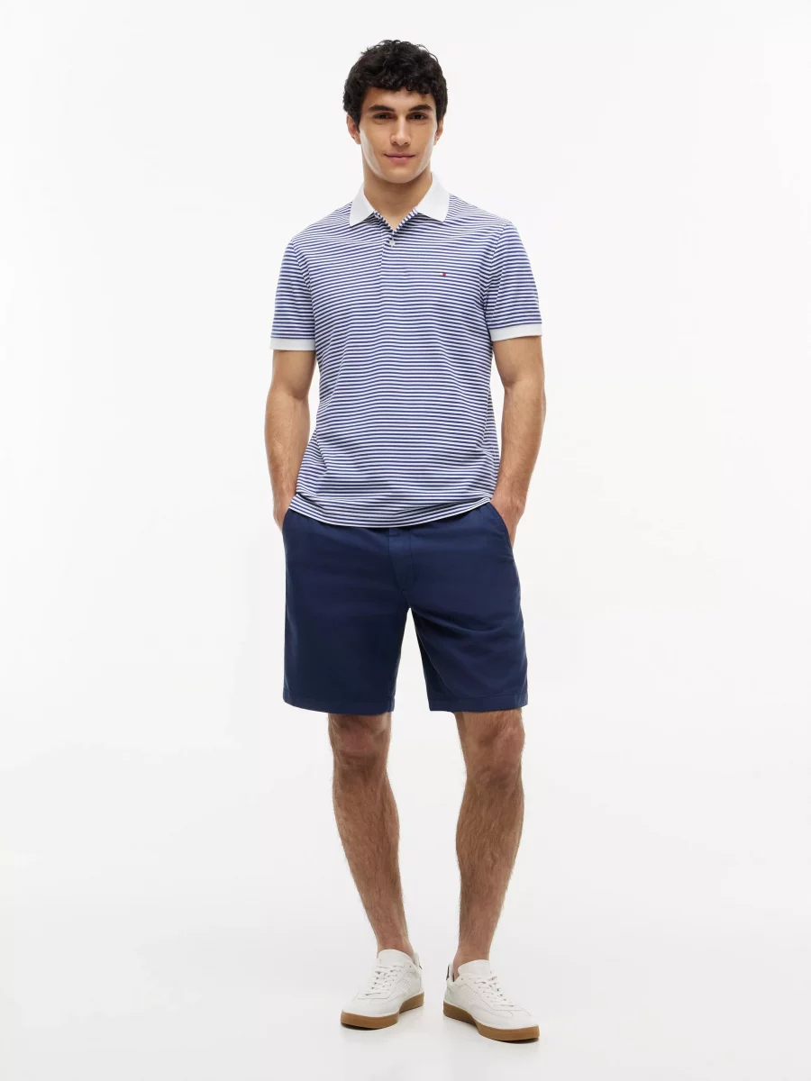 Polo Manches Courtes Fine Rayure Bleu Moyen – Image 4