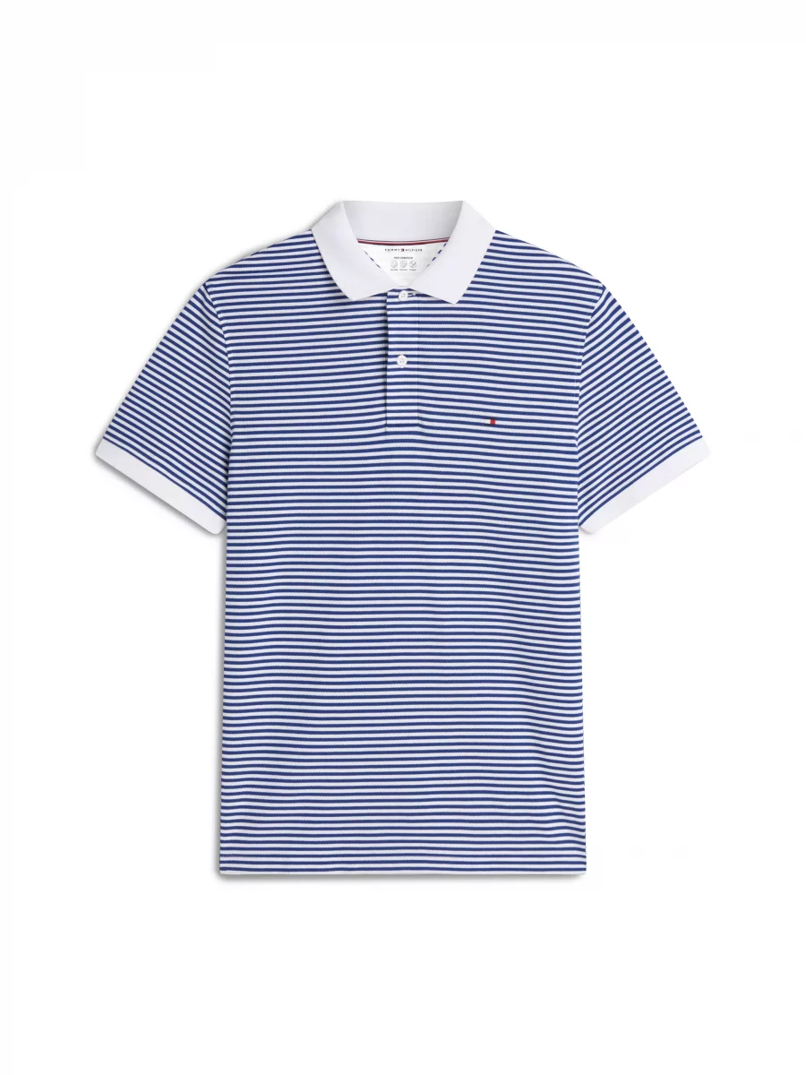 Polo Manches Courtes Fine Rayure Bleu Moyen – Image 5
