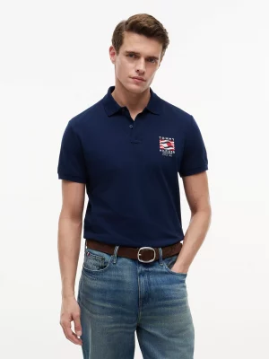 Polo Manches Courtes Broderie Drapeau CŒur Bleu Fonce