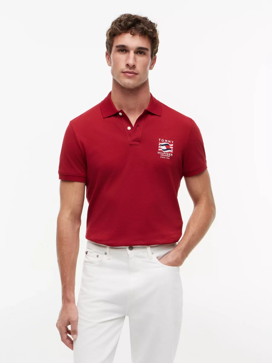 Polo Manches Courtes Broderie Drapeau CŒur Rouge Moyen