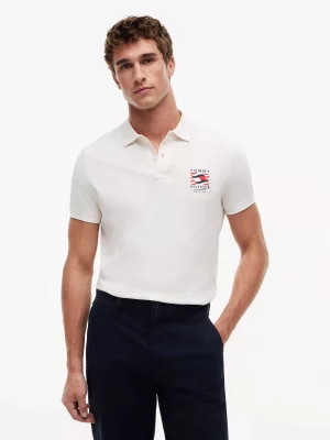 Polo Manches Courtes Broderie Drapeau CŒur Beige Clair