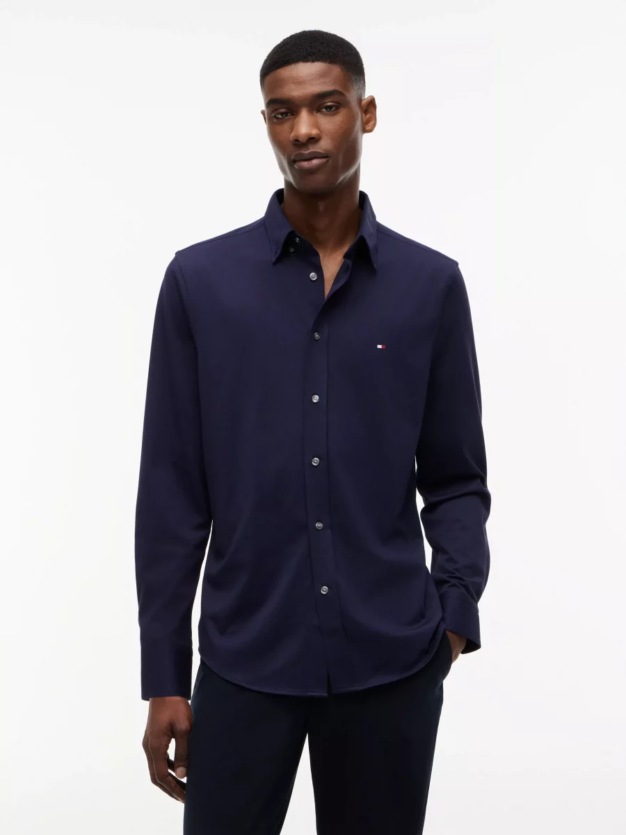 Chemise Manches Longues Sport Performance Interlock Bleu Fonce