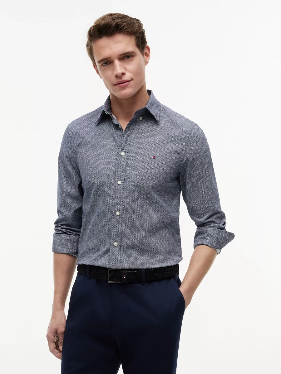 Chemise Manches Longues Sport Geometrique Bleu Moyen