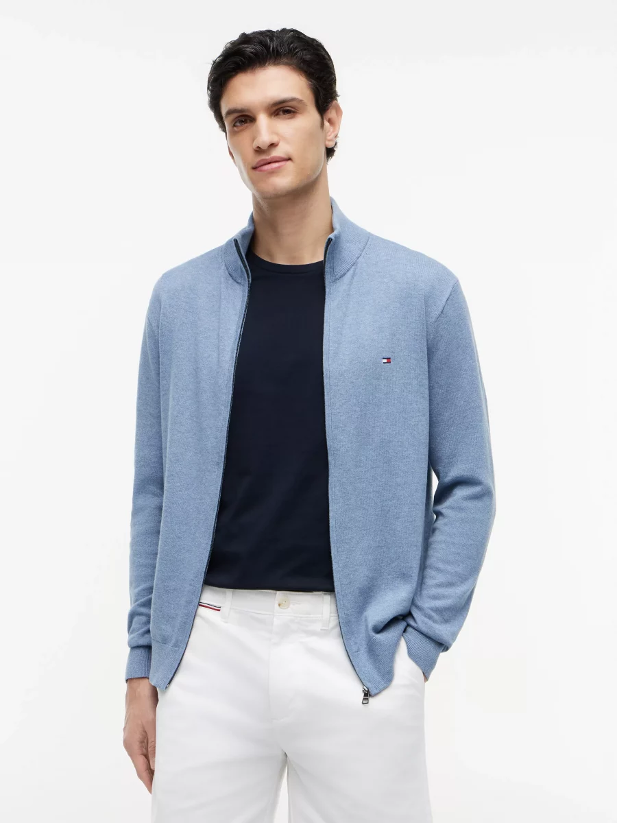 Gilet Manches Longues Coton Zip Uni Bleu Clair