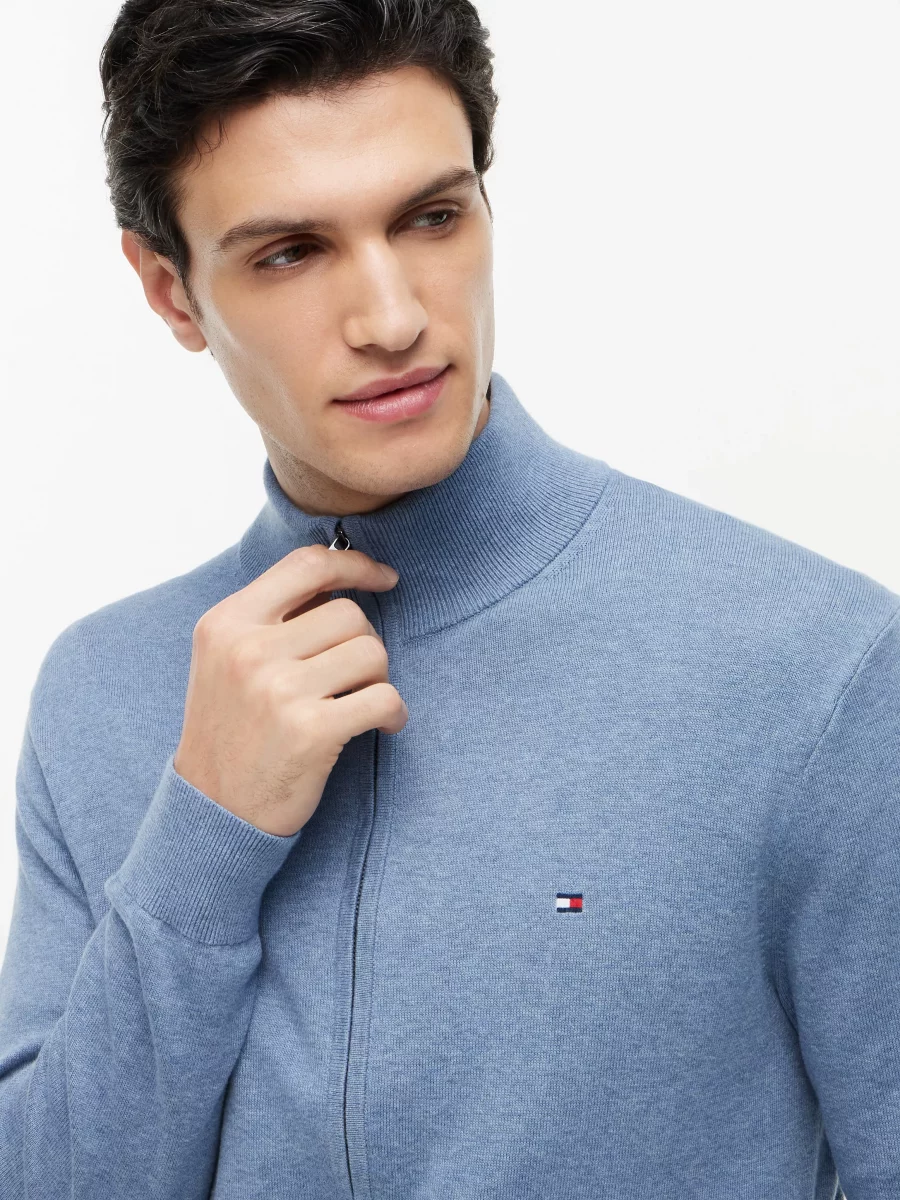 Gilet Manches Longues Coton Zip Uni Bleu Clair – Image 2