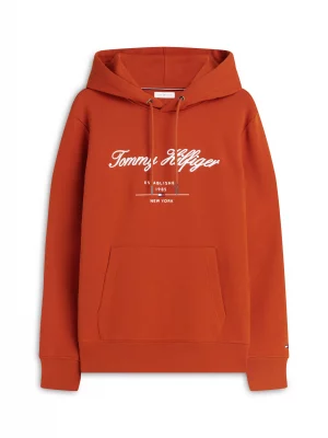 Pull Sweat  Molleton Capuche Broderie Orange Moyen