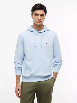 Pull Sweat  Molleton Capuche Uni Bleu Clair