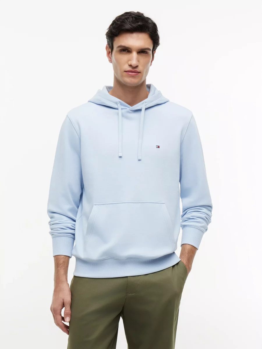 Pull Sweat Molleton Capuche Uni Bleu Clair