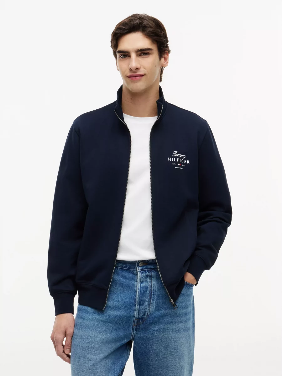 Gilet Manches Longues Molleton Zip Broderie CŒur Bleu Fonce