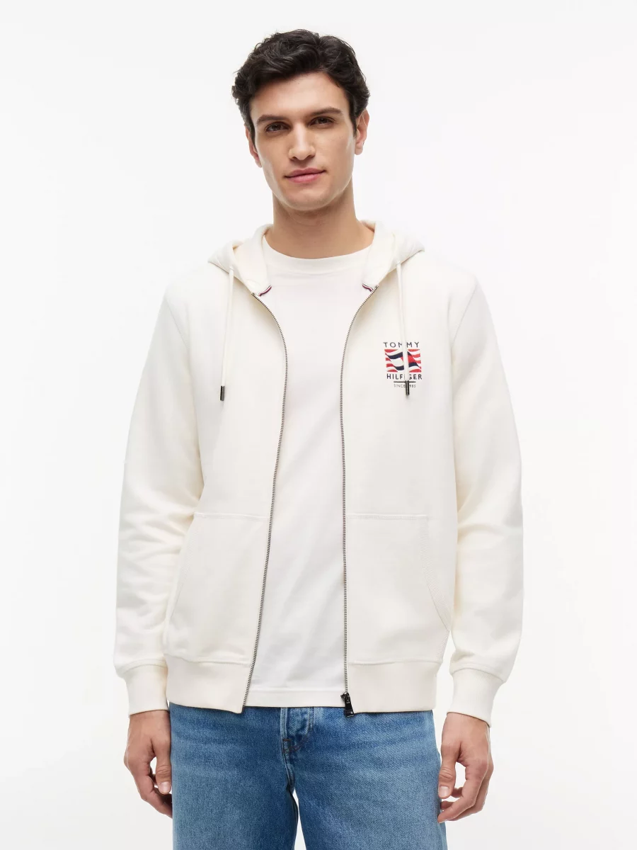 Gilet Manches Longues Molleton Zip Capuche Broderie CŒur Beige Clair