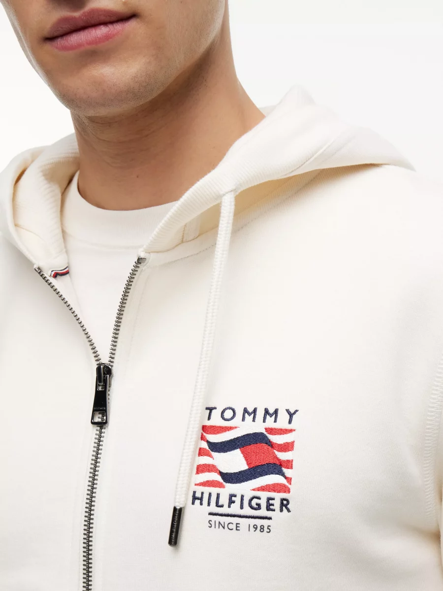 Gilet Manches Longues Molleton Zip Capuche Broderie CŒur Beige Clair – Image 2