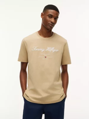 T-shirt Manches Courtes Broderie Tommy Italique Beige Moyen