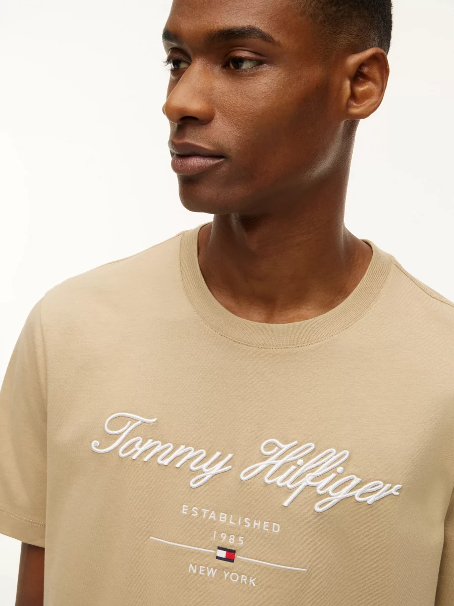 T-shirt Manches Courtes Broderie Tommy Italique Beige Moyen – Image 2