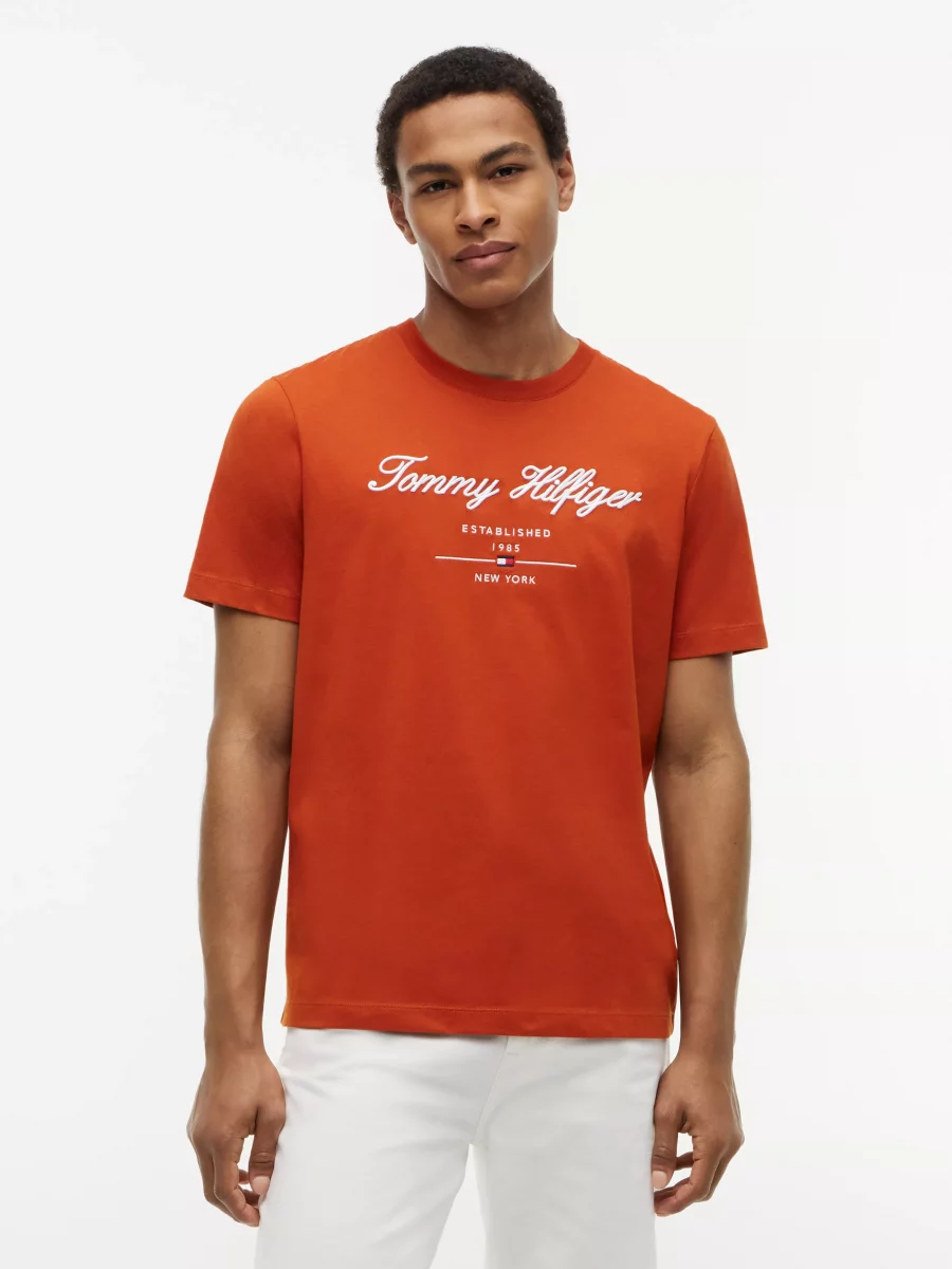 T-shirt Manches Courtes Broderie Tommy Italique Orange Moyen