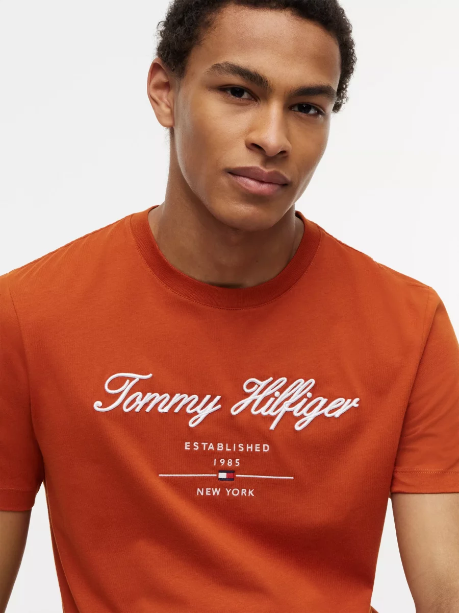 T-shirt Manches Courtes Broderie Tommy Italique Orange Moyen – Image 2
