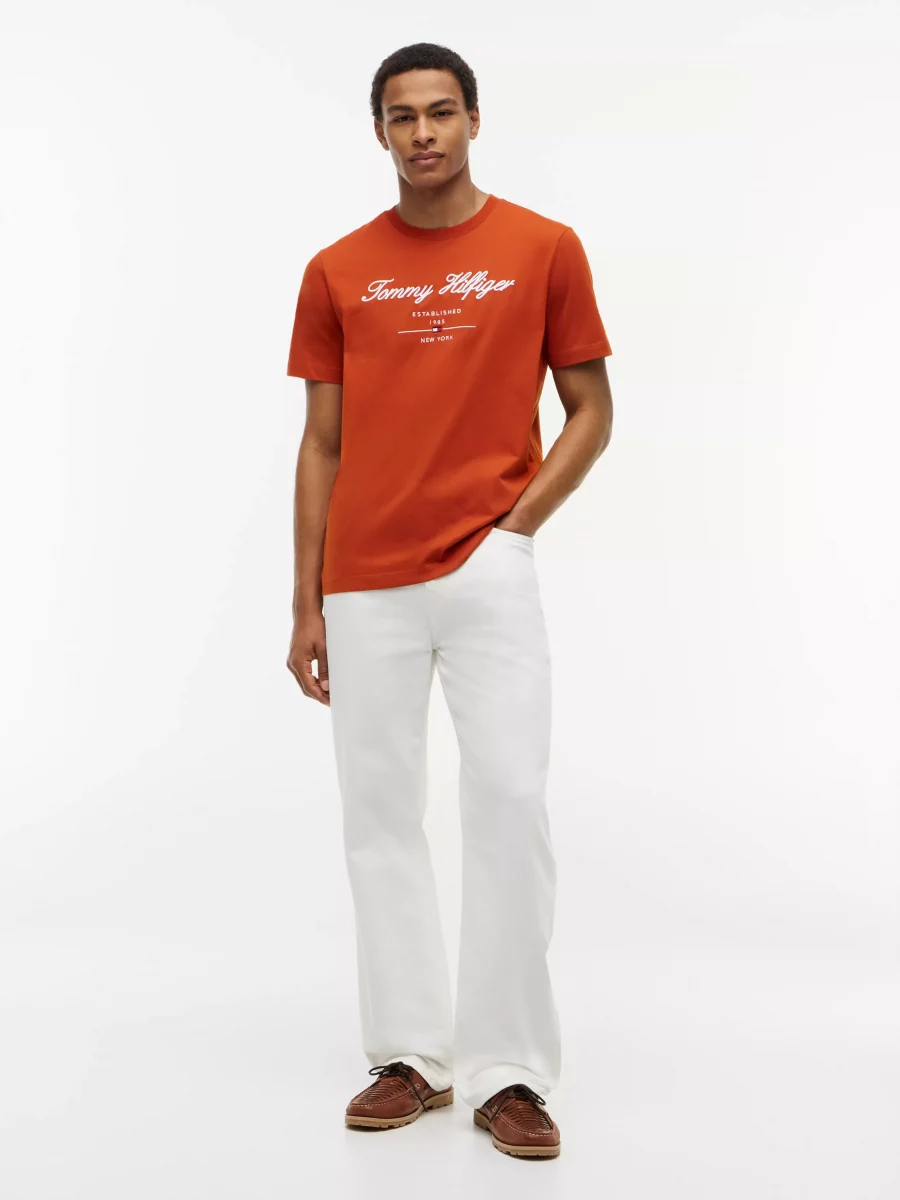 T-shirt Manches Courtes Broderie Tommy Italique Orange Moyen – Image 4