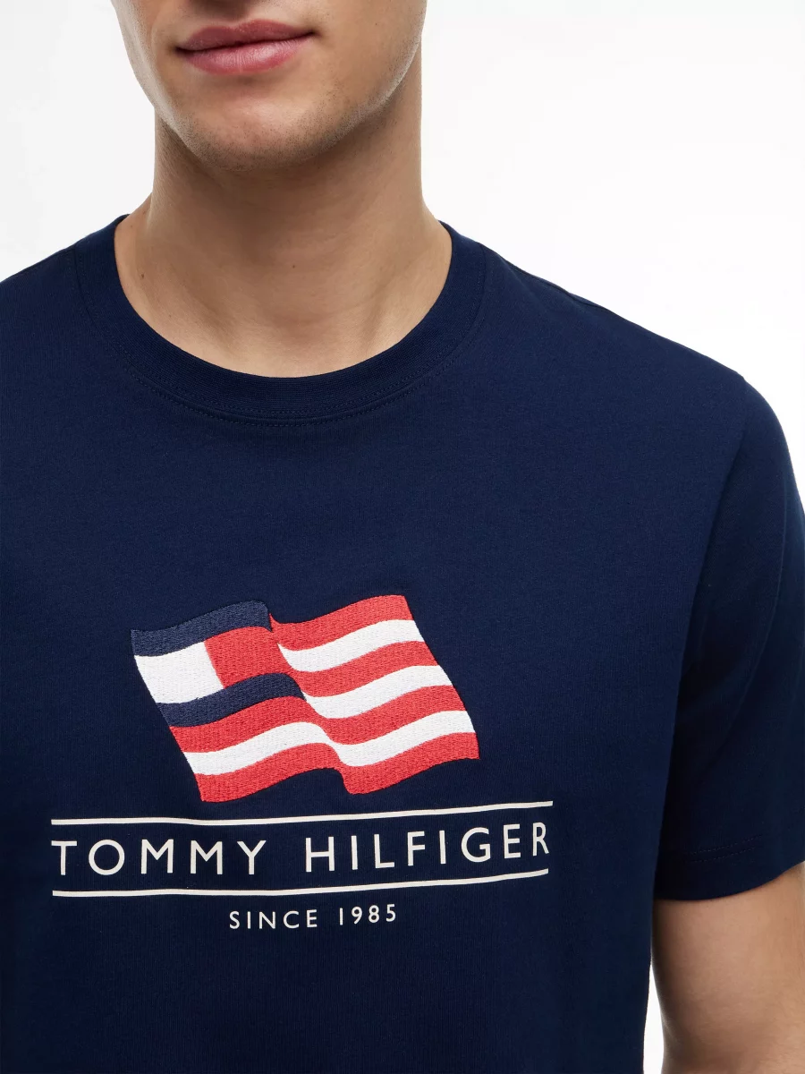 T-shirt Manches Courtes Broderie Drapeau Bleu Fonce – Image 2