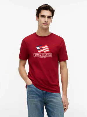 T-shirt Manches Courtes Broderie Drapeau Rouge Moyen