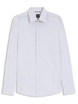 Chemise Manches Longues Ville Performance Imprime Pois Bleu Moyen
