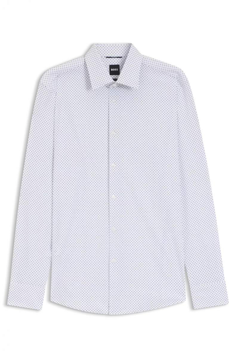 Chemise Manches Longues Ville Performance Imprime Pois Bleu Moyen