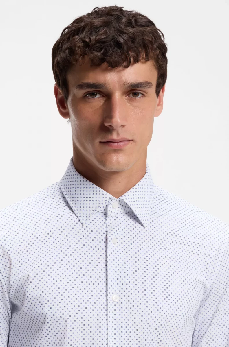 Chemise Manches Longues Ville Performance Imprime Pois Bleu Moyen – Image 3