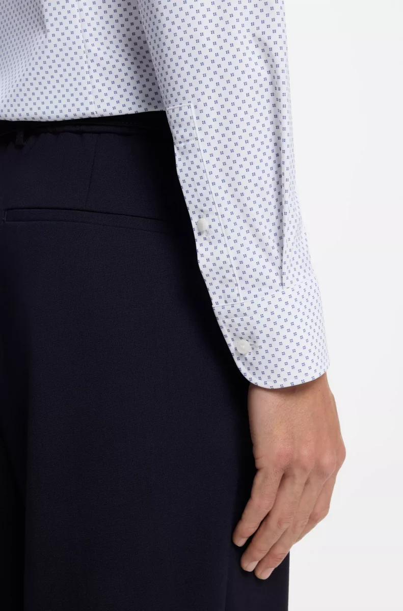 Chemise Manches Longues Ville Performance Imprime Pois Bleu Moyen – Image 4
