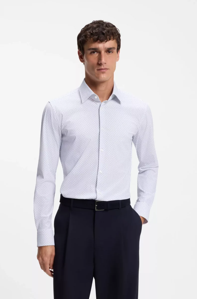 Chemise Manches Longues Ville Performance Imprime Pois Bleu Moyen – Image 5