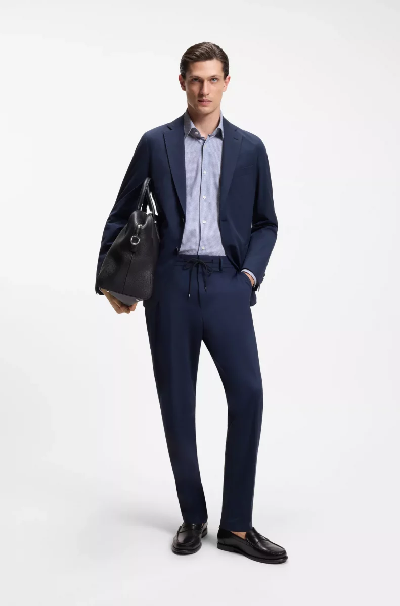 Chemise Manches Longues Ville Performance Imprime Losange Bleu Moyen – Image 2
