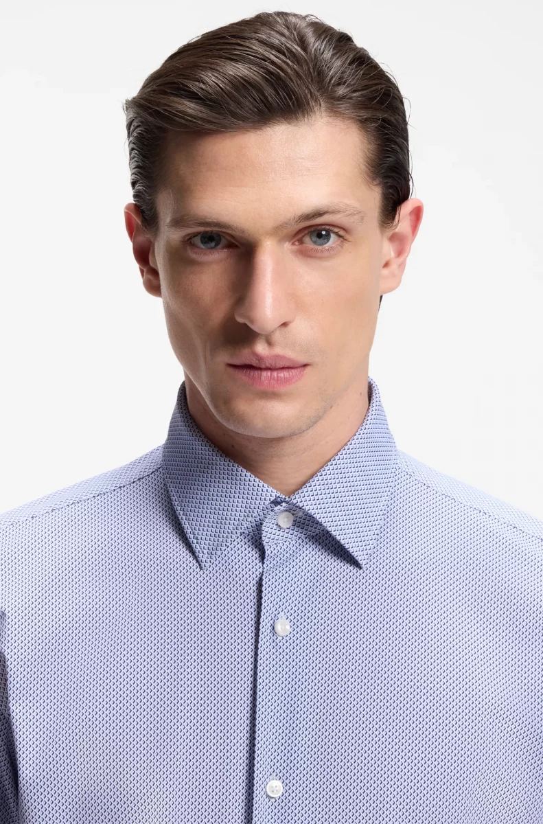 Chemise Manches Longues Ville Performance Imprime Losange Bleu Moyen – Image 3