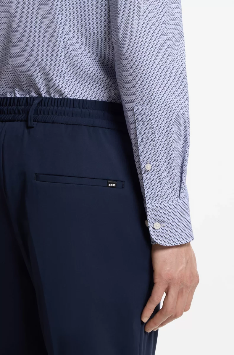 Chemise Manches Longues Ville Performance Imprime Losange Bleu Moyen – Image 4