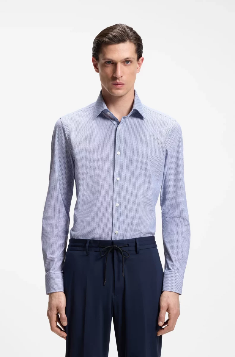 Chemise Manches Longues Ville Performance Imprime Losange Bleu Moyen – Image 5
