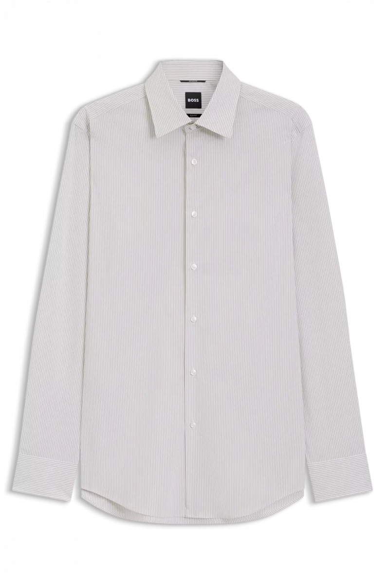 Chemise Manches Longues Ville Thermo Regulee Rayure Baton Vert Moyen