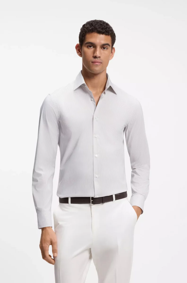 Chemise Manches Longues Ville Thermo Regulee Rayure Baton Vert Moyen – Image 5