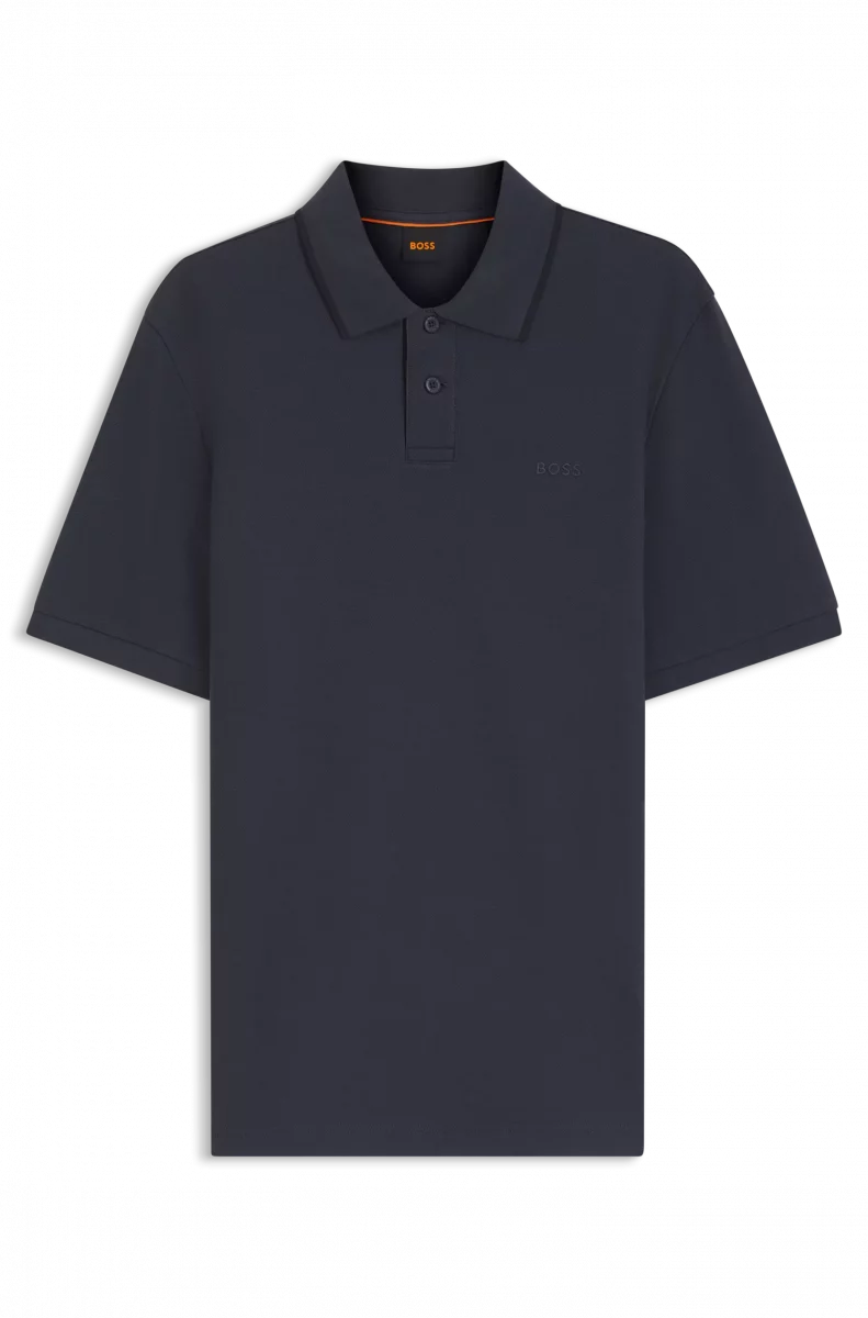 Polo Manches Courtes Pique Contraste Col Bleu Fonce