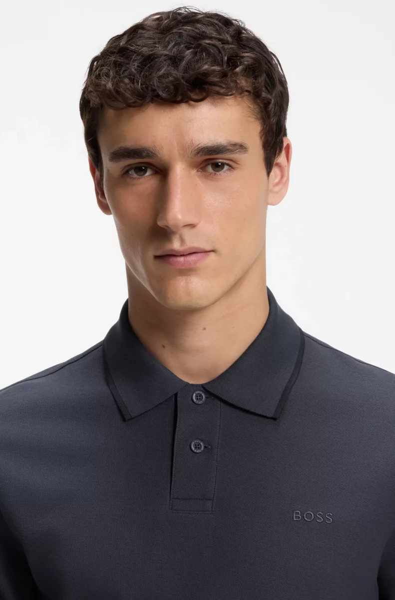 Polo Manches Courtes Pique Contraste Col Bleu Fonce – Image 3