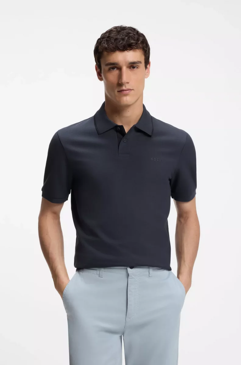 Polo Manches Courtes Pique Contraste Col Bleu Fonce – Image 4
