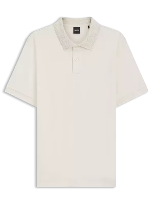 Polo Manches Courtes Jersey Col Imprime Beige Clair