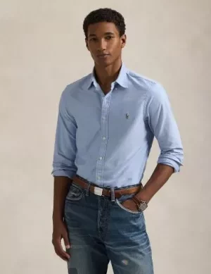 Chemise Manches Longues Sport Oxford Slim Uni Bleu Clair