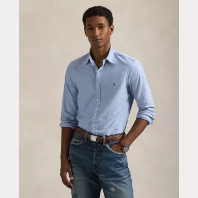 Chemise Manches Longues Sport Oxford Slim Uni Bleu Clair