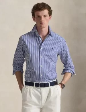 Chemise Manches Longues Sport Slim Rayure Baton Bleu Moyen