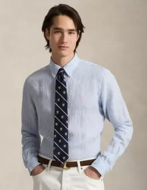 Chemise Manches Longues Sport Lin Rayure Bleu Clair