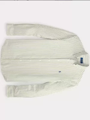 Chemise Manches Longues Sport Popeline Rayure Semi-large Kaki Moyen