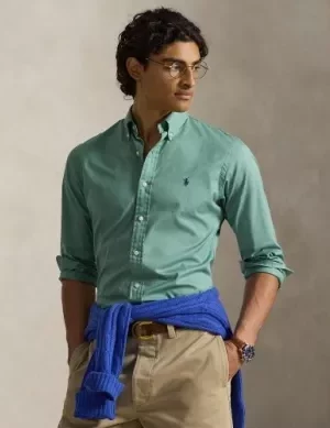 Chemise Manches Longues Sport Custom Popeline Lavee Vert Moyen